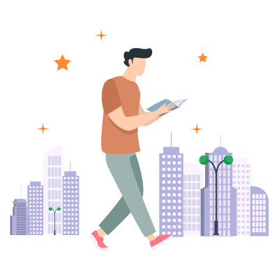 Vector image of a person walking holding a book